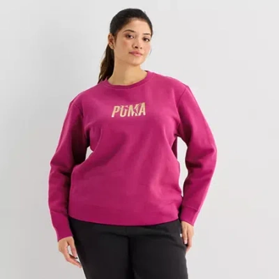 Puma Womens Plus Crew Neck Long Sleeve Sweatshirt In Purple
