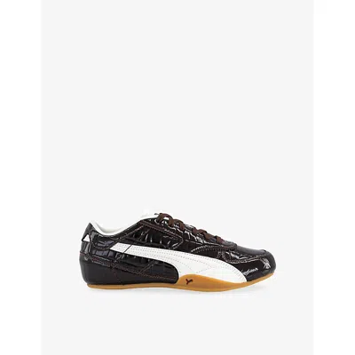Puma Womens  Bella Mina Patent-leather Trainers In Croc Chocolate Fondue Gu