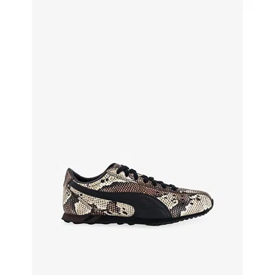Puma Womens Russet Brown  Black Sprint Printed Leather Trainers