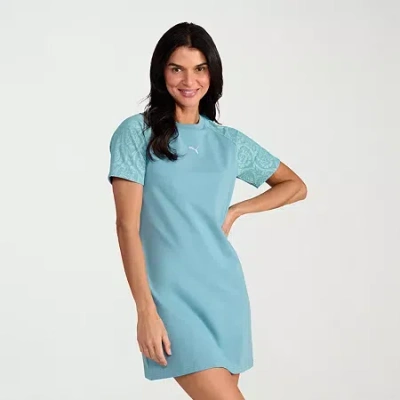 Puma Womens Short Sleeve T-shirt Dress In Blue