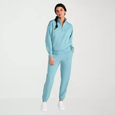 Puma Womens Stretch Fabric Tapered Mid Rise Knit Active Jogger Pant In Blue