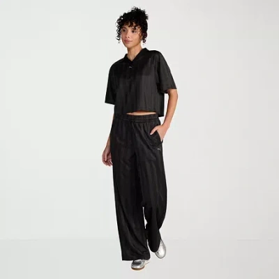 Puma Womens Wide Leg Mid Rise Relaxed Fit Drawstring Pant In Black