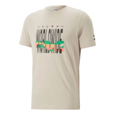 Puma Worldwide Graphic T-shirt 'beige Black' In Neutral
