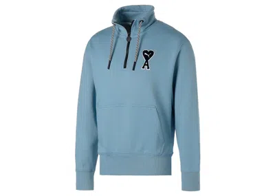 Pre-owned Puma X Ami Half Zip Sweatshirt In Faded Denim