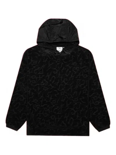 Puma X Aries Logo-jacquard Hoodie In Black