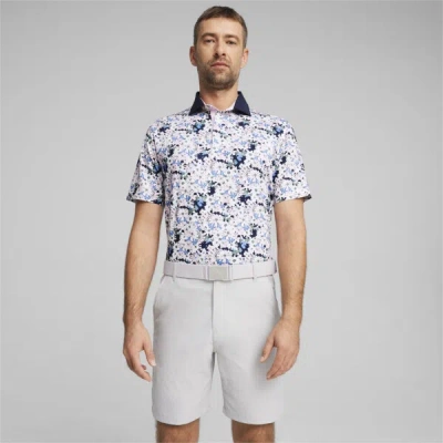Puma X Arnold Palmer Floral Men's Golf Polo Shirt In White Glow-deep Navy