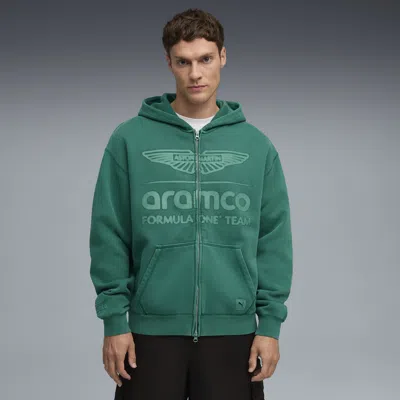 Puma X Aston Martin Aramco F1® Team Men's Zip-up Hooded Sweatshirt In Green
