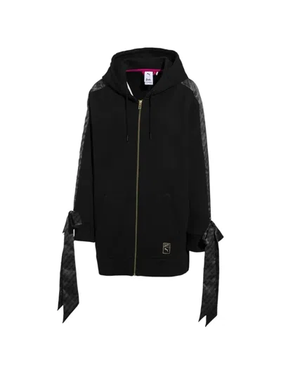 Puma X Barbie Full-zip Tie-sleeve Hoodie In Black