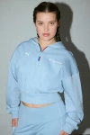 Puma X Bmw M Motorsport Essentials+ Half-zip Hoodie Sweatshirt In Blue Wash, Women's At Urban Outfitters In Blue Wash