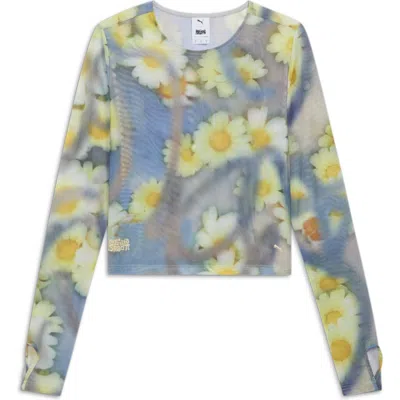 Puma X Collina Strada Mesh Long Sleeve Top In Yellow Pear-aop