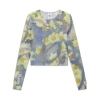 Puma X Collina Strada Mesh Long Sleeve Top In Yellow Pear-aop