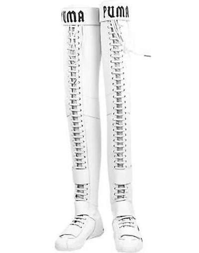 Pre-owned Puma X Fenty By Rhianna Eskiva Over The Knee Leather Womens Boots 363017 01 In White
