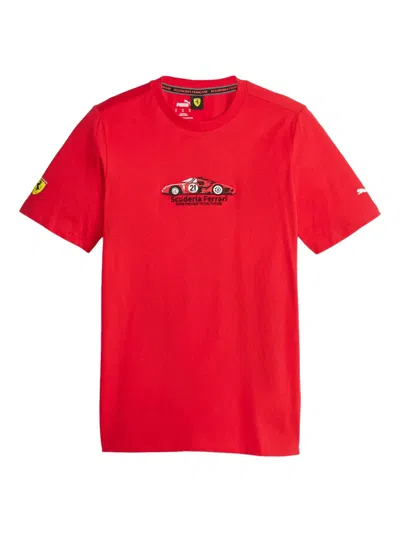 Puma X Ferrari Car-embroidered T-shirt In Red