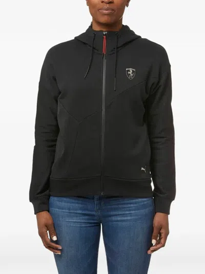 Puma X Ferrari Jersey Zip-up Hoodie In Black