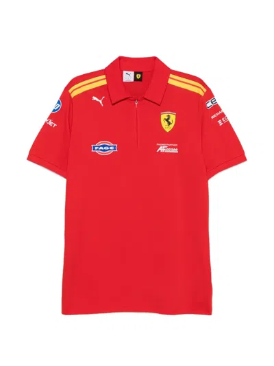 Puma X Ferrari Logo-patch Zip-fastening Polo Shirt In Red