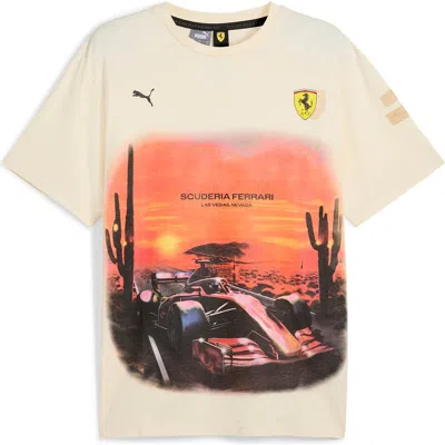 Puma X Ferrari Race Desert Sun Long Sleeve Cotton Graphic T-shirt In Alpine Snow