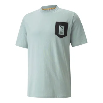 Puma X First Mile Crossover Pocket Small Label Solid Color Sports Short Sleeve Green In Blue