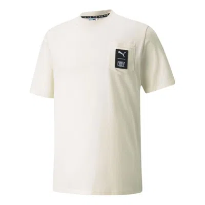 Puma X First Mile Crossover Pocket Small Label Solid Color Sports Short Sleeve White In Neutral