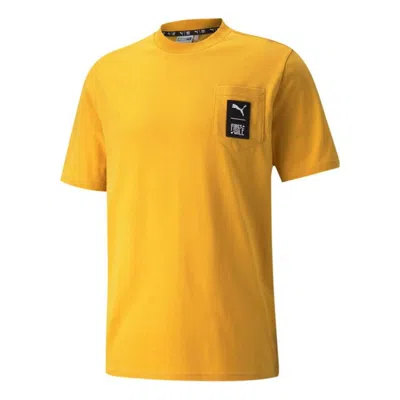 Puma X First Mile Crossover Pocket Small Label Solid Color Sports Short Sleeve Yellow