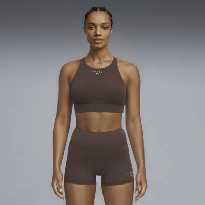 Puma X Hyrox Shapeluxe High Neck Women's Moisture Wicking, Mid Impact Sports Bra In Brown