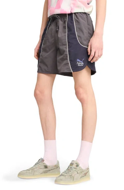 Puma X Kidsuper Colorblock Nylon Shorts In Gray