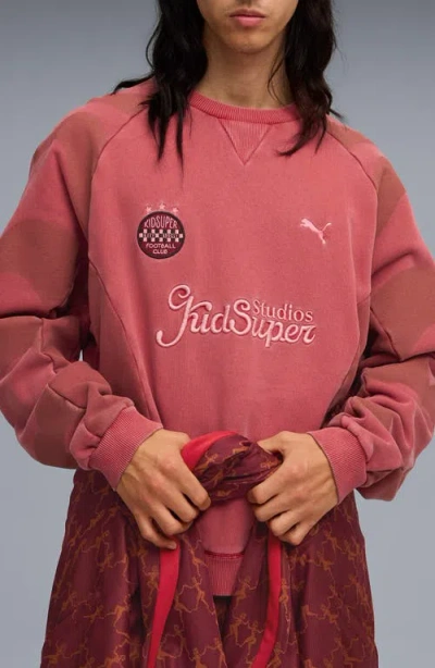 Puma X Kidsuper Mcfc Embroidered Cotton Graphic Sweatshirt In Burgundy