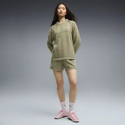 Puma X Madhappy Women's Pointelle Knitted Shorts In Green