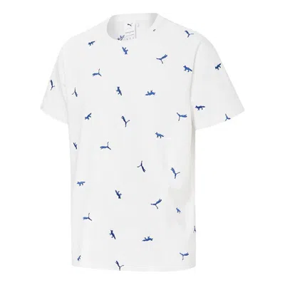 Puma X Maison Kitsune Crossover Aop Tee Embroidered Logo Sports Round Neck Short Sleeve White