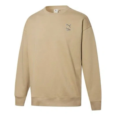 Puma X Maison Kitsune Unisex Breathable Knitting Round-neck Sweatshirt Khaki In Brown