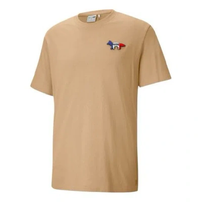 Puma X Maison Kitsune Unisex Embroidery Round-neck Khaki In Brown