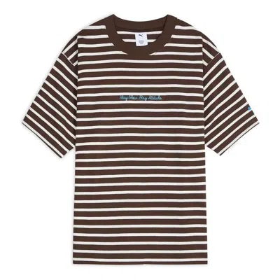 Puma X Monday Sleeping Club Stripe T-shirt 'chocolate' In Brown