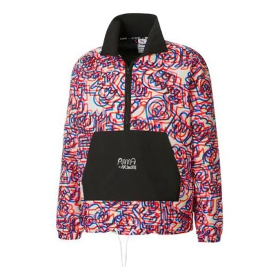 Puma X Mr Doodle Crossover Graffiti Printing Contrasting Colors Cardigan Stand Collar Jacket Red In Pink