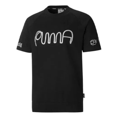 Puma X Mr.doodle Shirt Sleeve Crew T-shirt 'black White' In Blue