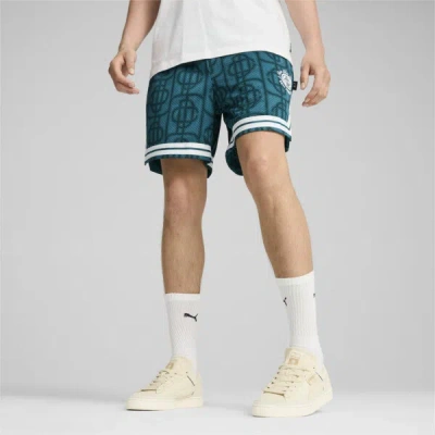 Puma X Palm Tree Crew Aop Men's Mesh Shorts In Cold Green-aop