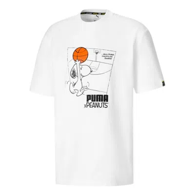 Puma X Peanuts Crossover Printing Sports Round Neck Short Sleeve White