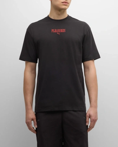 Puma X Pleasures Embroidered-logo T-shirt In Black  