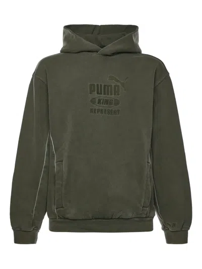 Puma X Represent Logo-embroidered Hoodie In Green
