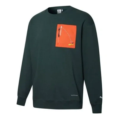 Puma X Roaringwild Pocket Crew Neck Sweatshirt 'olive Green Orange'