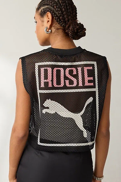 Puma X Rosé Graphic Mesh Cropped Jersey Tee In Black, Women's At Urban Outfitters