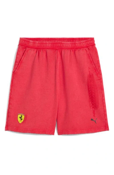 Puma X Scuderia Ferrari Desert Sun Cotton Sweat Shorts In Rosso Corsa