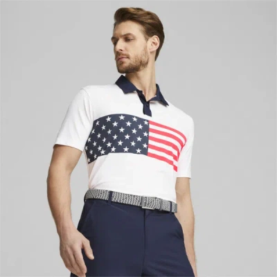 Puma X Volition Flag Stripe Men's Golf Polo Shirt In Bright White-navy Blazer