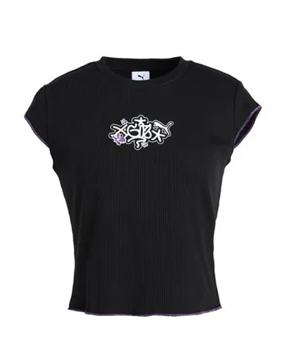 Puma X X-girl Ribbed Slim Tee Woman T-shirt Black Size L Cotton, Polyester, Elastane