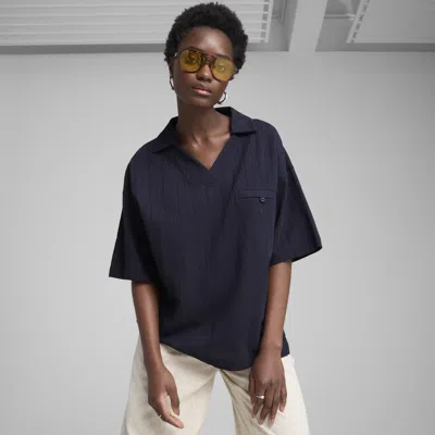 Puma Yona Oversized Polo Shirt Women In Blue