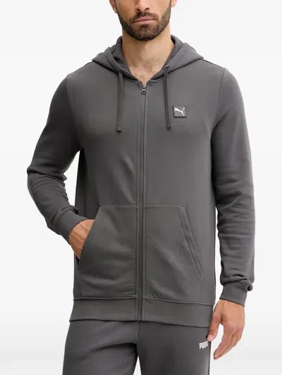 Puma Zip-up Drawstring Hoodie In Gray