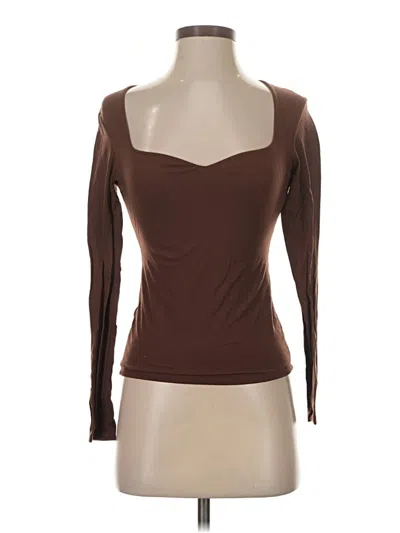 Pre-owned Pumiey Long Sleeve Top Brown Sweetheart Neckline Tops