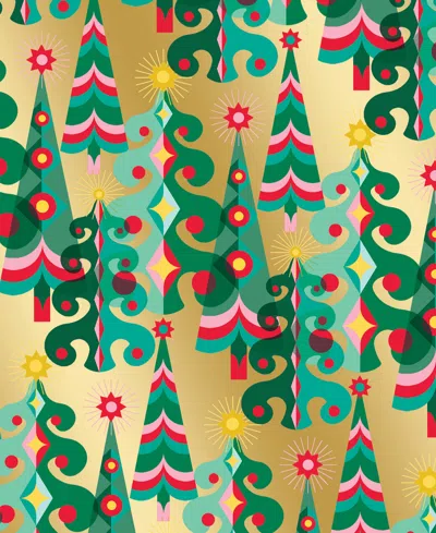 Punch Studio Gold Trees Holiday Gift Wrap, 30" X 120" In Multi