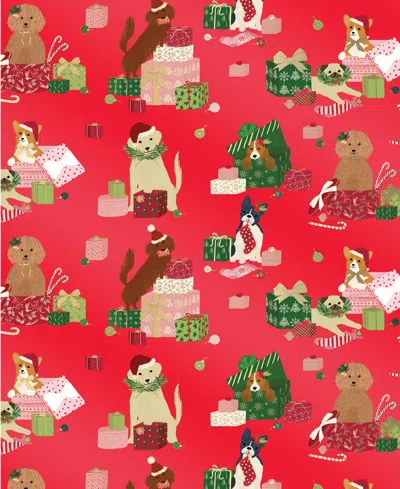 Punch Studio Holiday Party Pets Holiday Gift Wrap, 30" X 120" In Multi
