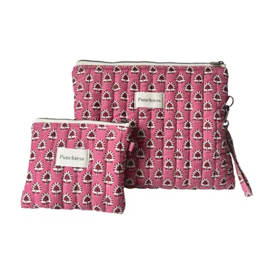 Punchiess Burgundy Ethnic Toiletry Bag Set In Red