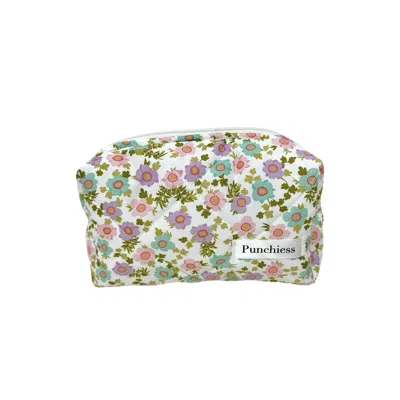 Punchiess Green Pastel Floral Makeup Bag