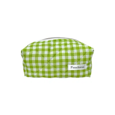 Punchiess Pistachio Green Checkered Makeup Bag